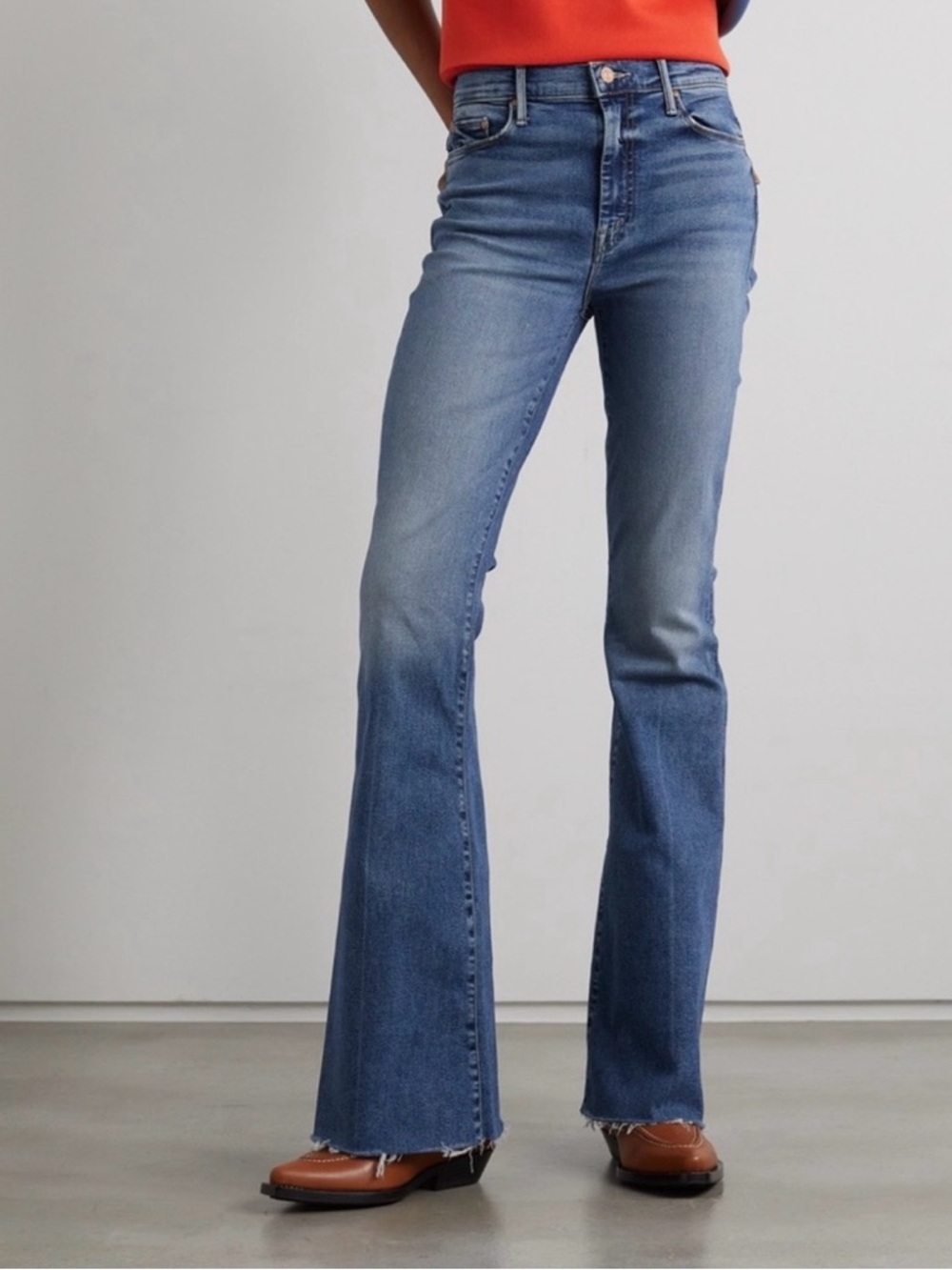 MOTHER The Super Cruiser Jeans NWT 28 Going Full Circle High Rise Flare Raw Hem